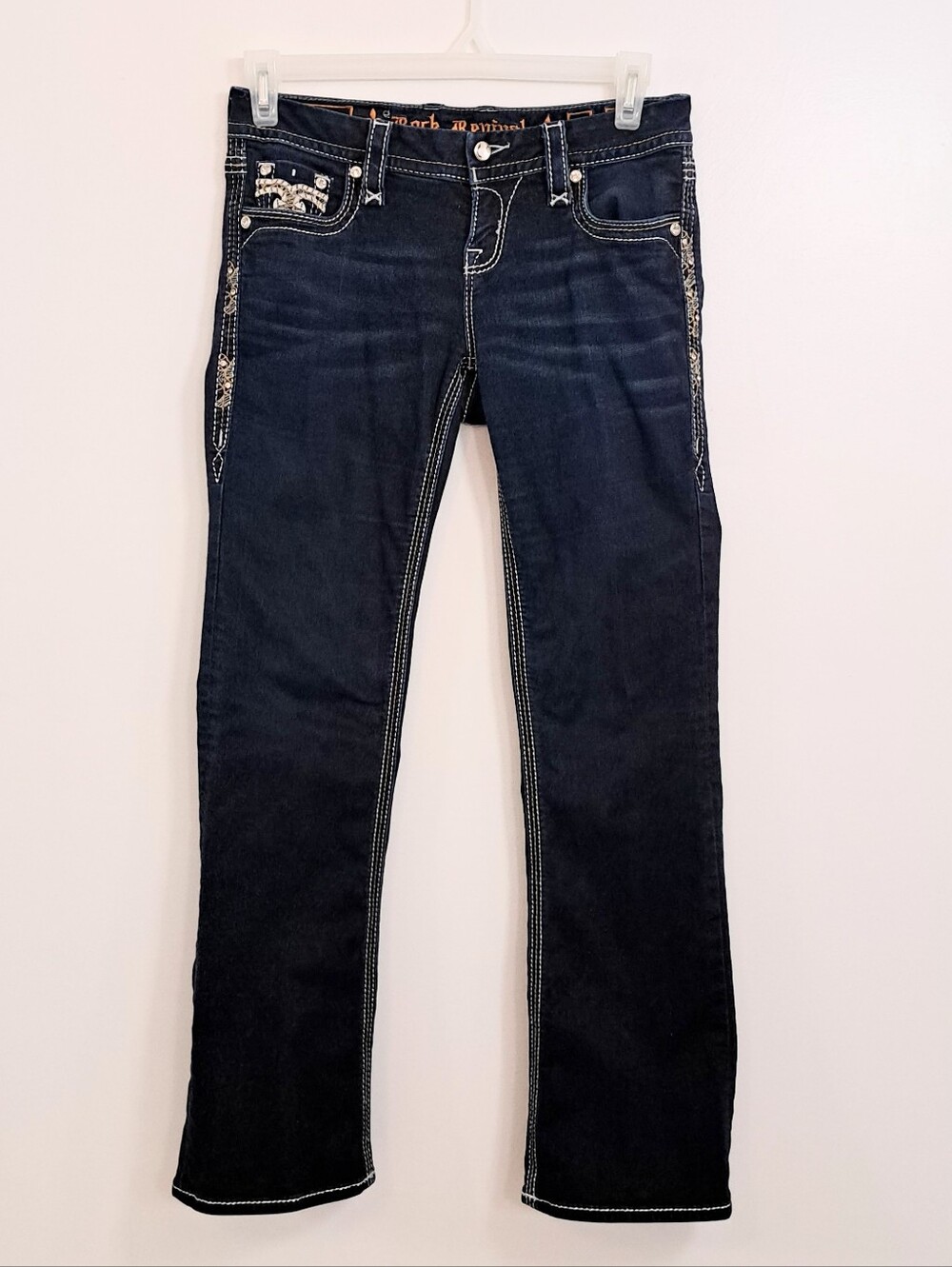 Rock Revival Easy Boot Jeans Size 27 Dark Wash Embellished Bootcut